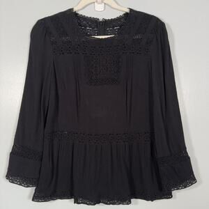 J. Crew Point Sur Romantic Crochet Lace Blouse Black Size 6 Cottagecore Boho